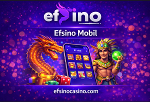 Efsino mobil uyumlu casino platformunu gösteren telefon ve slot oyunları görseli