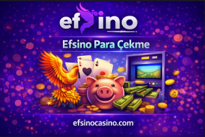 Efsino para çekme işlemlerini temsil eden ATM, kart ve kazanç temalı casino bannerı