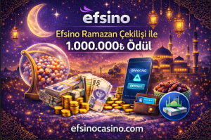 Efsino Ramazan Çekilişi 1.000.000₺ ödül kampanya banner görseli, Ramazan temalı arka plan ve çekiliş unsurları ile.