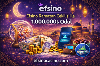 Efsino Ramazan Çekilişi 1.000.000₺ ödül kampanya banner görseli, Ramazan temalı arka plan ve çekiliş unsurları ile.